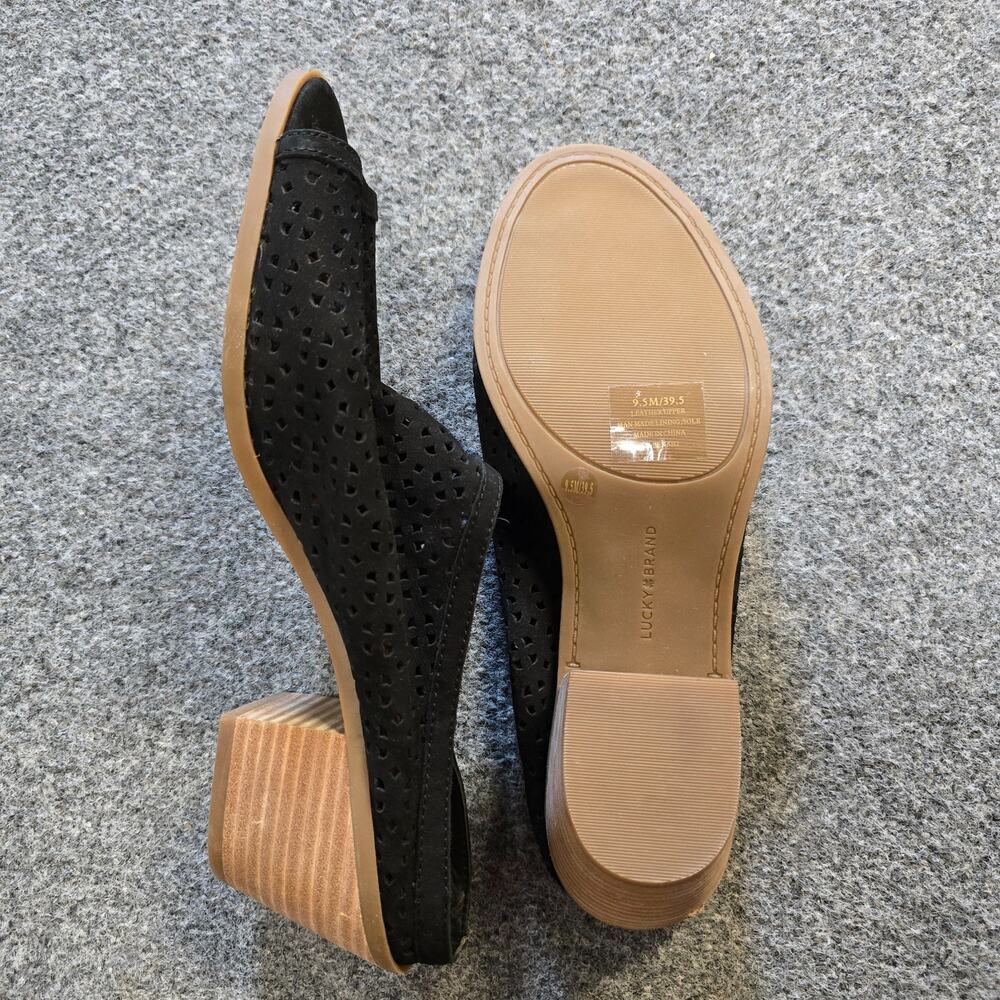 Lucky Brand Shoes Women Size 9.5 Black Mule Slides Peep Toe Stacked Heel Capsule - Picture 10 of 11